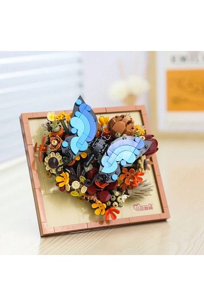 OBRO 3D Botanical Construction Set for Adults, Heart, Flowers, Butterfly, Plastic, 765 Pieces, Blue