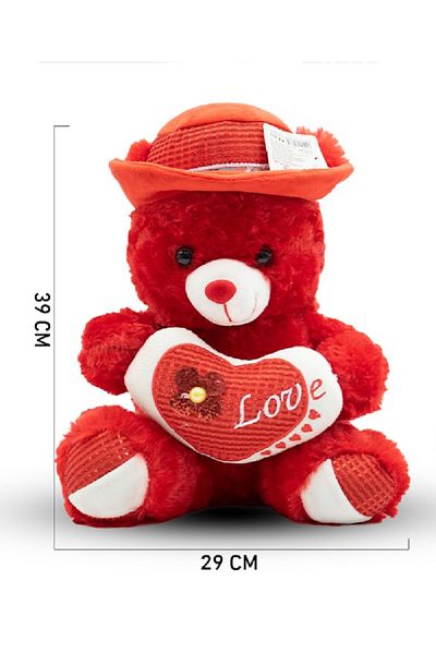 rexa Red Plush Teddy Bear with Hat and "Love" Heart-39cmX29