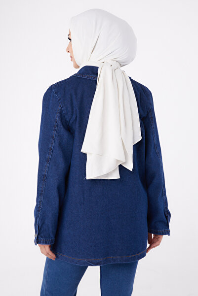 TOFİSA Double Breasted Denim Jacket Dark Blue - 24049