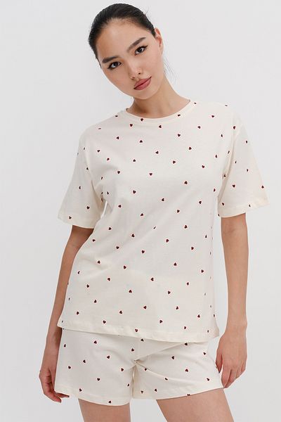 Addax Set pijama cu model de inimă cu pantaloni scurți Ş119