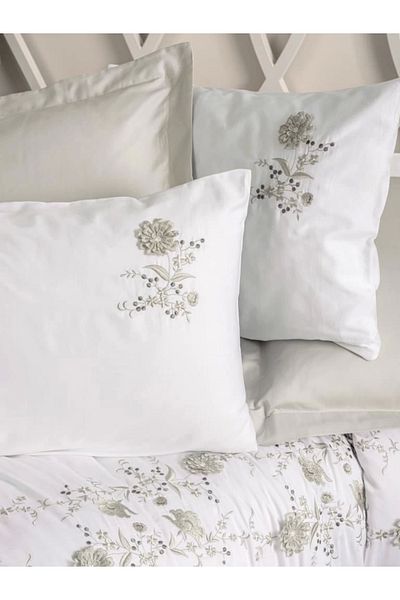 RBY Cotton Box 3D Embroidered Double Satin Duvet Cover Set Urian Beige