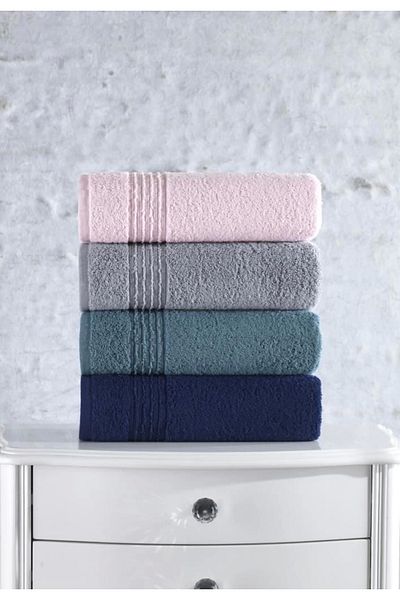 storeks Cotton Box Plump 50x90 4-Piece Towel Set Gray Navy Pink Blue
