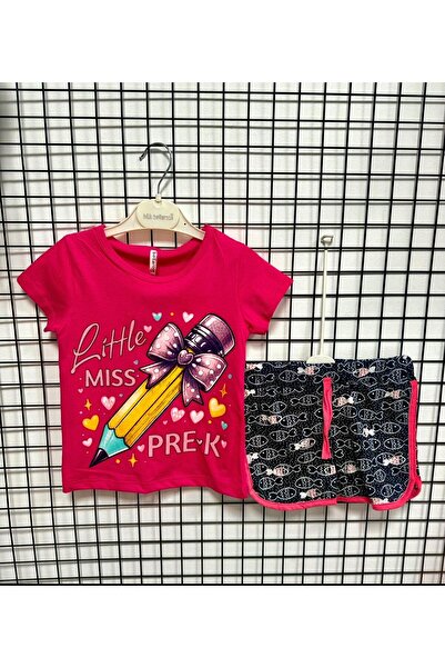 kız çocuk yazlık baskılı tshirt balık desenli şortlu takım