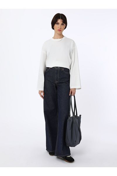Benin Βαμβακερό Oversize Πλεκτό T-Shirt Φούτερ - Λευκό - Μπενίν