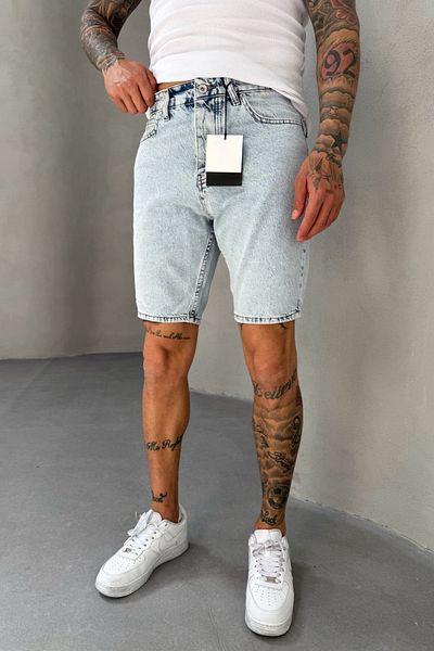MADZEYMODA Snow Wash Denim Ύφασμα Ice Blue Ανδρικό τζιν σορτς Mz488