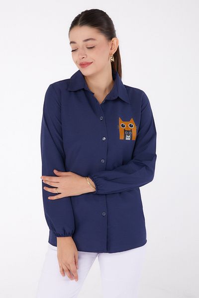 TOFİSA Printed Shirt Navy Blue - 13345