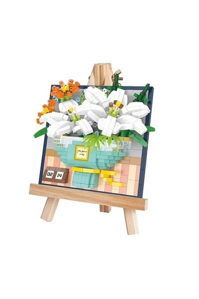OBRO 3D Botanical Construction Set for Adults, Stand, Flower Frame, Plastic, 808 Pieces, White
