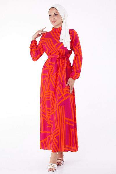 TOFİSA Patterned Dress Orange - 13268