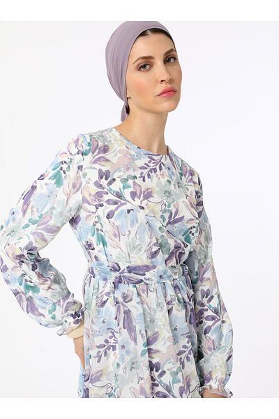 Refka Rochie Hijab din șifon cu modele de culoare acvatică - Liliac - Refka