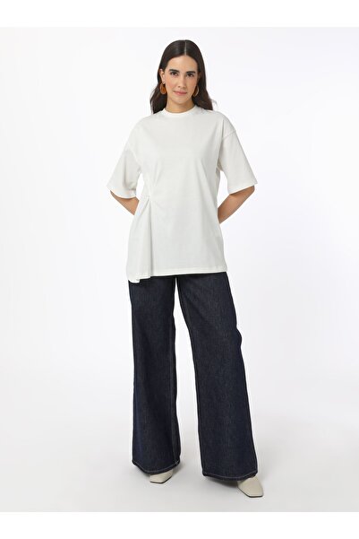 Benin Βαμβακερό γυναικείο μπλουζάκι με λεπτομέρεια με κορδόνι - εκρού - Μπενίν