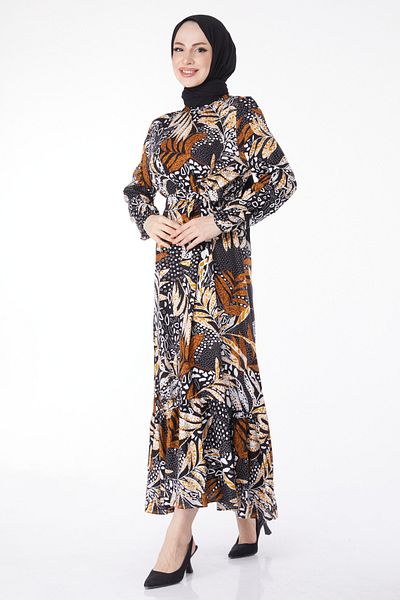 TOFİSA Patterned Dress Black - 25075
