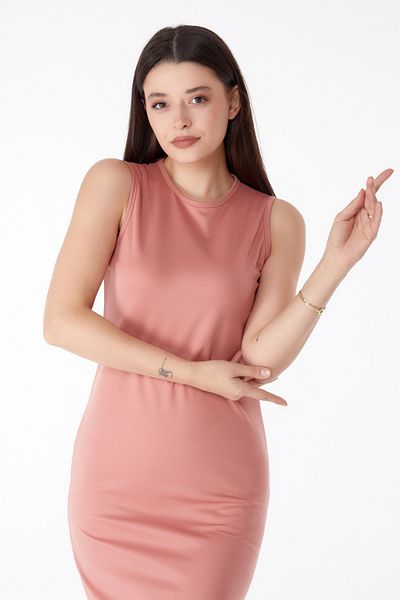 TOFİSA Pink Mini Dress - Straight Crew Neck, Women's, 13186