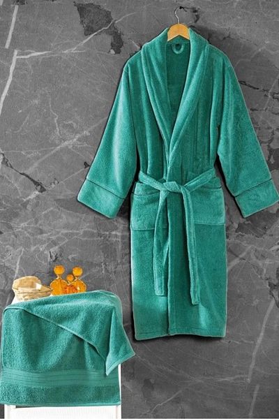 Angoravi Cotton Box Exclusive Single Bathrobe Set Green M/L