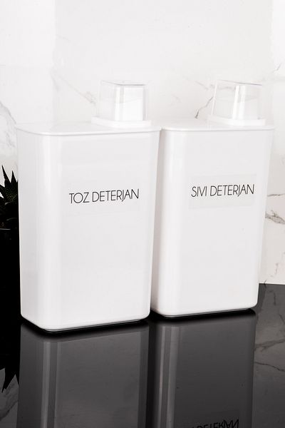 Dolkin Home Set of 2 Self-Scaled Detergent Box Powder Detergent Liquid Detergent 3000ml Detergent Dispenser with Label