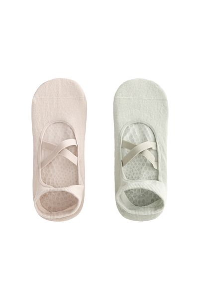 Oysho 2 pairs of cotton blend yoga and Pilates socks with crossover straps
