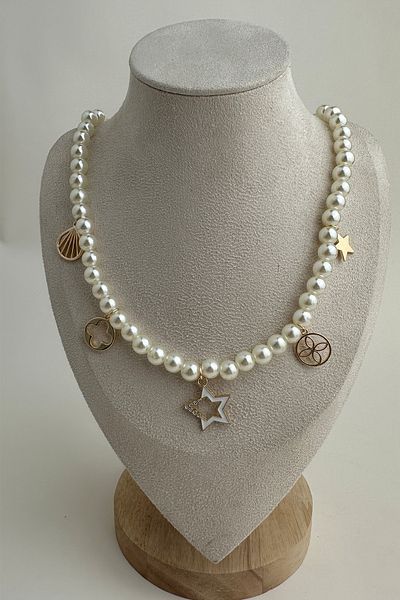 Modex D.Shell Star Clover Figured Row Pearl Necklace (40cm)