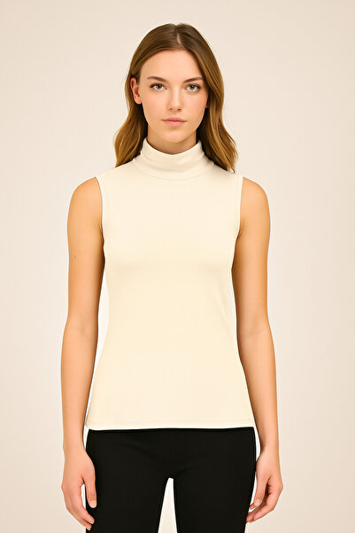 FATELLA Women's Sleeveless Turtleneck Combed Cotton Blouse - Slim Fit Basic Body
