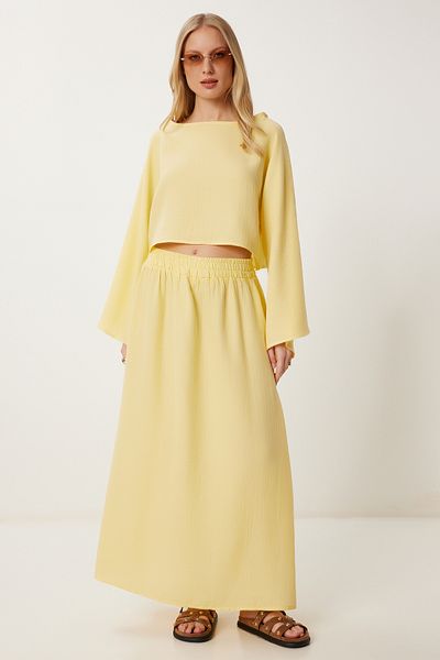 Lovelyİstanbul Muslin Blouse Skirt Set Yellow Lrv0094