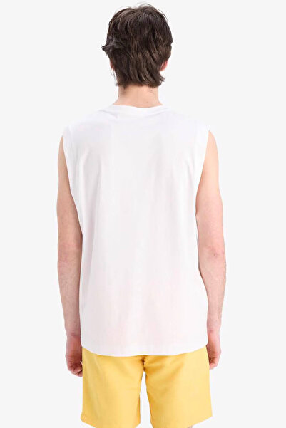 DeFacto Boxy Fit Printed White Men's Sleeveless T-Shirt E3218Ax/Wt34