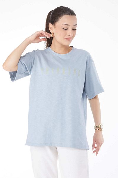 TOFİSA Short Sleeve Printed T-Shirt Baby Blue - 24634