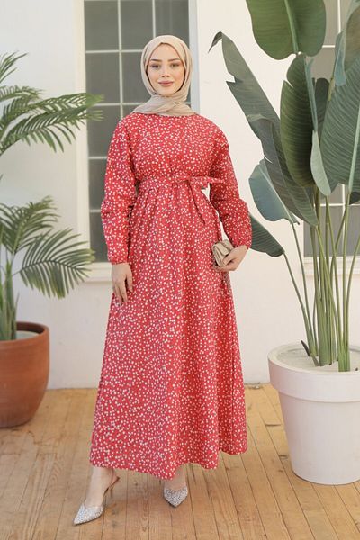TOFİSA Rochie cu mâneci cu modele roșie - 26622