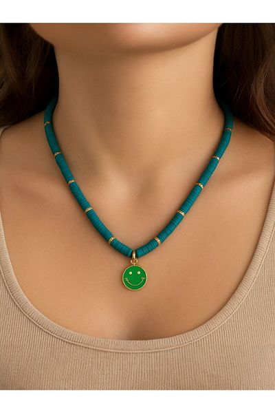 Fun Life Turquoise - Green Fimo Bead Necklace Set – Smiley Face Smiley
