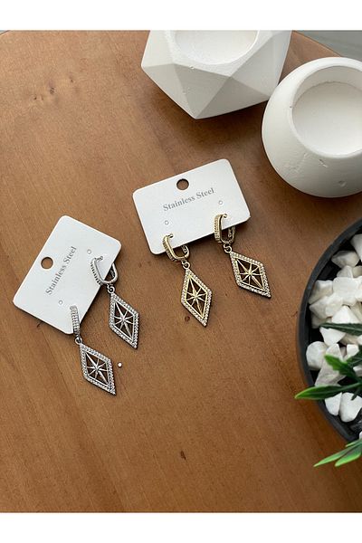 JELLY Women's Steel Silver Color Zircon Stone Geometric Star Figured Dangle Earrings