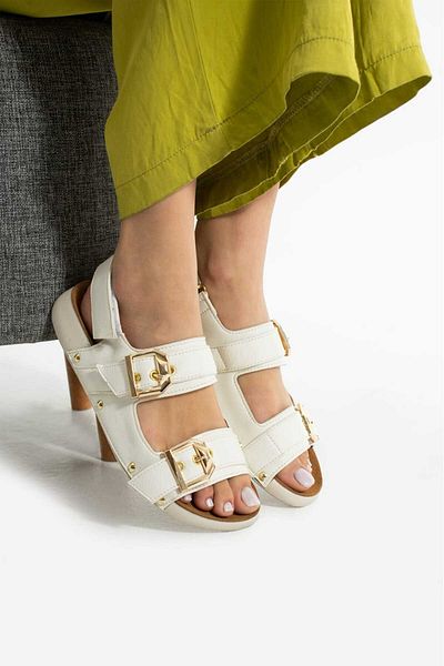 Moda Amour Myles White Sports Gold Buckle Women's Sandals