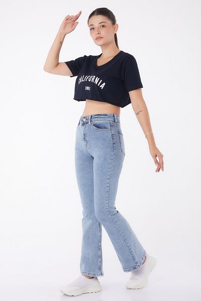 TOFİSA Pantaloni din denim evazați Ice Blue - 23049
