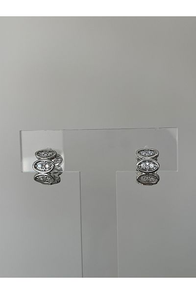 JELLY Women's Steel Silver Color Zircon Stone Oval Model Earrings