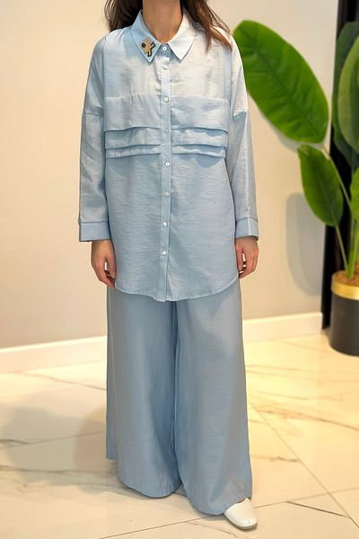 Ceremony Aller Detailed Embroidered Collar Trousers Cupra Suit 59140 Blue