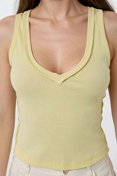 Hiccup V Yaka Ters Dikiş Detaylı Kolsuz Slim Fit Örme Üst