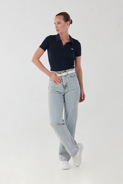 Fulla Moda Polo Neck Crop T-Shirt with Collar Accessory Detail