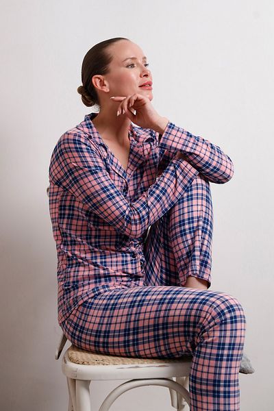 Fulla Moda Σετ πιτζάμες με καρό πουκάμισο με γιακά σουέντ