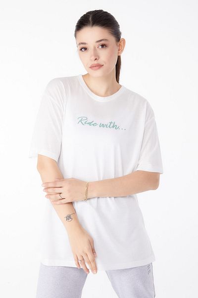 TOFİSA Short Sleeve Printed T-Shirt Ecru - 24651