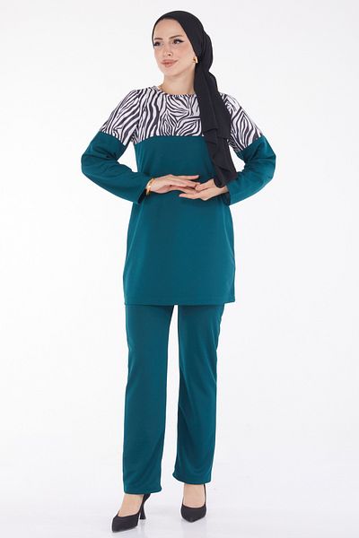 TOFİSA Leopard Garnished Double Suit Emerald - 13210