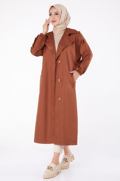 TOFİSA Women's Double Breasted Collar with Epiolet Belt Tie Trench - 11032