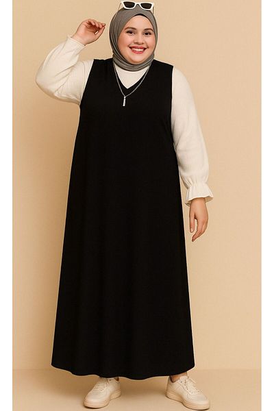 CNG MODA Plus Size Black Hijab Gilet