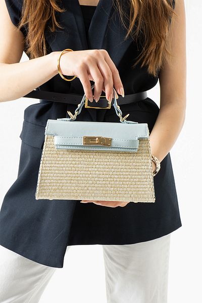 Night Geantă de mână și de umăr pentru femei Vienn Model Wicker Baby Blue