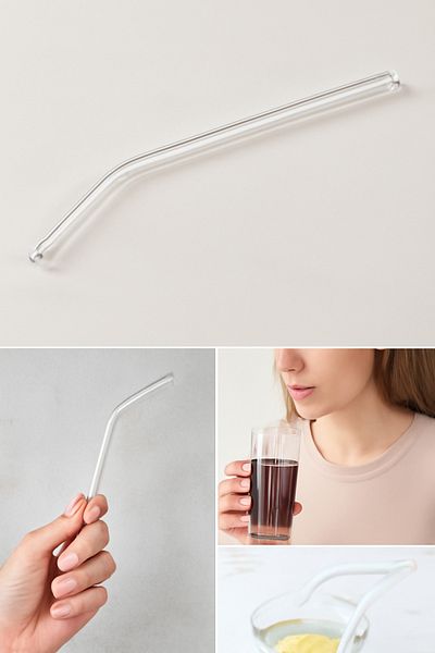 HANK TİCARET Transparent Glass Straws Set 5Pcs - 19 cm Length, Economical and Eco-Friendly Choice!