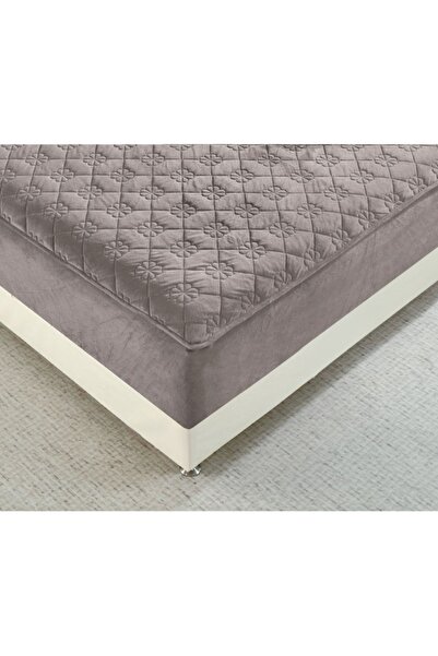 OEM Bed cover and 2 pillowcases, Quilted Topper, Velvet, 160x200cm, Dark Grey