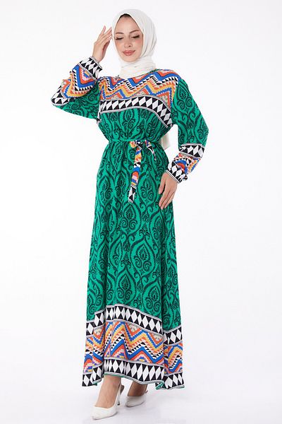 TOFİSA Patterned Dress Green - 26233