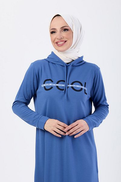 TOFİSA Blue Hooded Collar Women's Dress - 13089