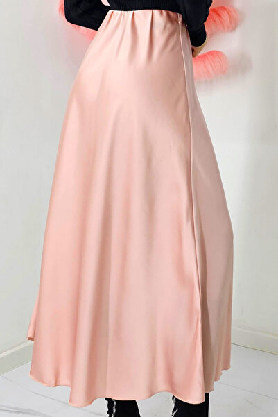 FashionForYou Elegant Penelope skirt, with satin texture and long cut, Peach Fuzz