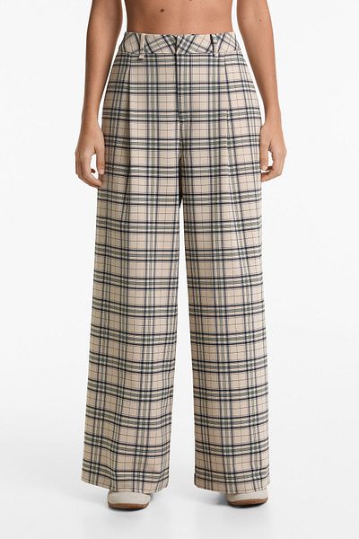 Oysho Wide-leg check print trousers