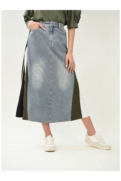 TRENDY.İNG FUSTA COMBINATA DENIM KAKI PAVIA IN FORMA DE A M Denim Deschis