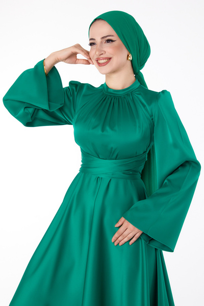 TOFİSA Suknia wieczorowa z paskiem krzyżowym, zielona - 25646