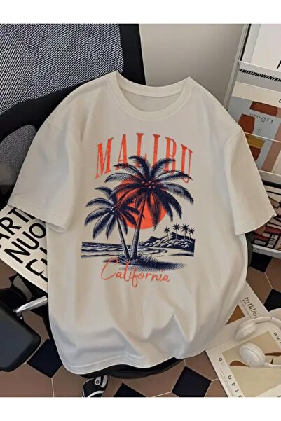 EQİ تي شيرت ماليبو بيتش كبير الحجم مطبوع