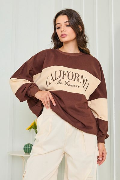 TOFİSA Women's Brown Plain Crew Neck Sweat - 13006