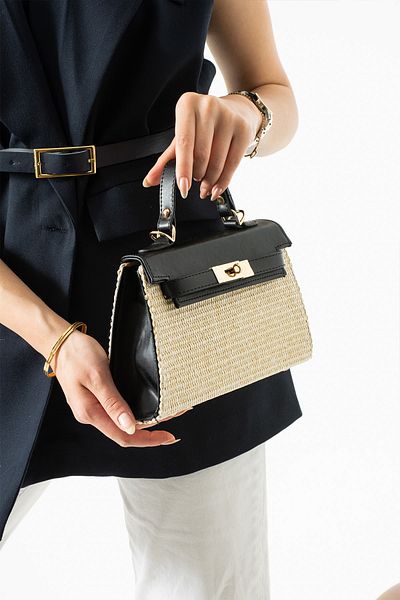 Night Geantă de mână și de umăr pentru femei Vienn Model Wicker Black